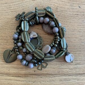 Bronze and Beaded Multi Loop Stretch Bracelet Women’s Taupe Preloved‎